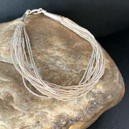 Native American Women's Liquid Silver Heishi Bracelet | 15 Strand | Sterling Silver | 8" | 13613