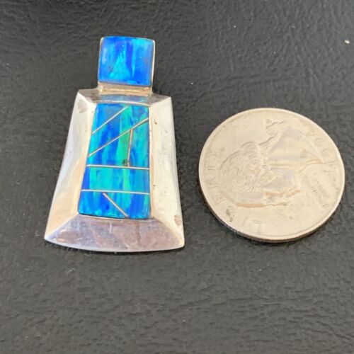 Authentic Native American Navajo Sterling Silver Blue Opal Inlay Pendant | Handmade Jewelry | 13339