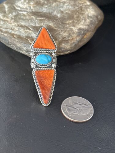 Navajo Orange Spiny Oyster Multi-Stone Ring | Authentic Native American Sterling Silver | Multi-Stone | Sz 7 | 14507