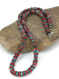 Navajo Sterling Silver Heishi Green Turquoise Coral Necklace | 20" | 1266