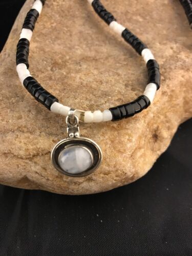 Navajo Mother of Pearl Black Onyx Pendant | Sterling Silver | Authentic Native American