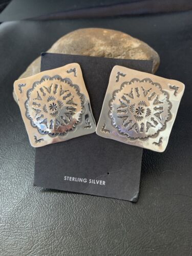 Southwestern Women's Navajo Stamped Earrings | Sterling Silver | Authentic Native American Handmade | 1677