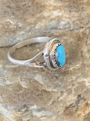 Navajo Blue Turquoise Ring | Sterling Silver | Sz 7.5 | Authentic Native American Handmade | 10723