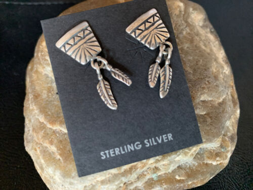 Old Pawn Women's Southwestern Stud Earrings | Sterling Silver Rug Design | 1" | 13041