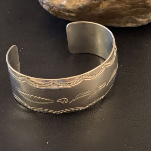 Navajo Sterling Silver Stamped Cuff Bracelet | Authentic Native American Handmade | 12823