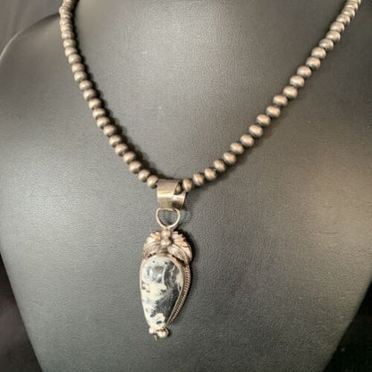 Men's Navajo Pearl White Buffalo Turquoise Sterling Necklace Pendant | 13757
