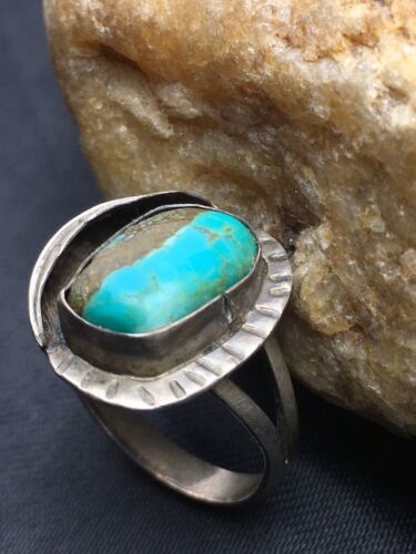 Navajo Blue Turquoise Ring | Sterling Silver | Sz 7.5 | Authentic Native American Handmade | 4457