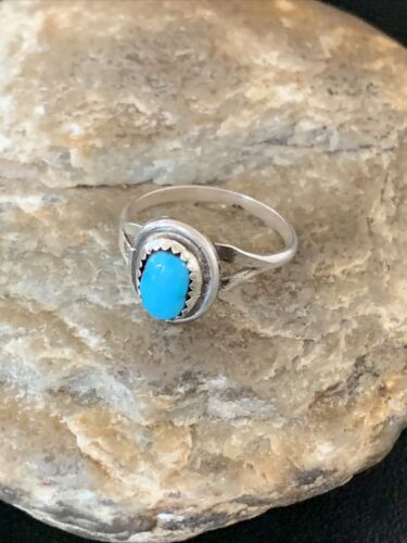 Navajo Blue Turquoise Ring | Sterling Silver | Sz 7.5 | Authentic Native American Handmade | 10723