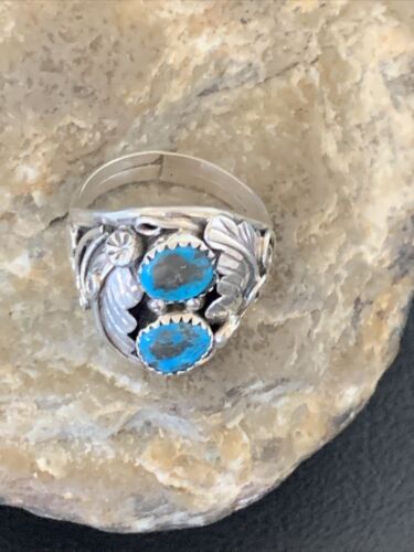 Navajo Blue Kingman Turquoise Feather Ring | Authentic Native American Sterling Silver | Multi-Stone | Sz 11.5 | 12224