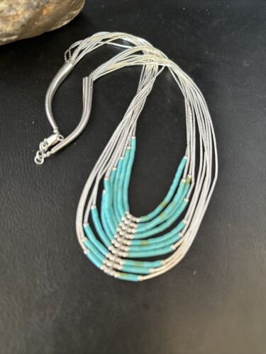 Southwestern Liquid Silver Heishi Necklace | 10 Strand | Turquoise | Sterling Silver | 14819