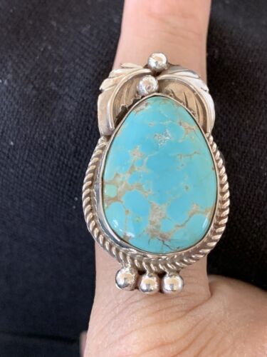 Native American Navajo Blue Turquoise Ring | Sterling Silver | Sz 9.5 | 668
