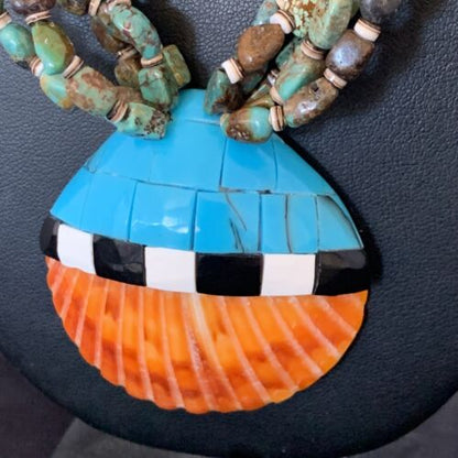 Native American Santo Domingo Shell Green Turquoise Necklace | 5 Strand | 38" | 12055 - Masha USA