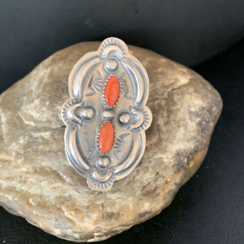 Navajo Orange Spiny Oyster Multi-Stone Ring | Authentic Native American Sterling Silver | Multi-Stone | Sz 8.5 | 13718