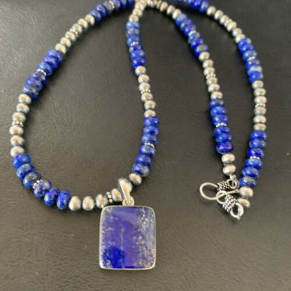 Native American Navajo Blue Lapis Pendant Necklace | Sterling Silver | Authentic Handmade | 11671 - Masha USA
