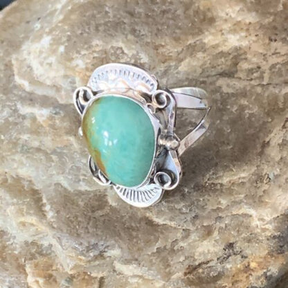 Navajo Green Royston Turquoise Ring | Sterling Silver | Sz 7.5 | Authentic Native American Handmade | 13720