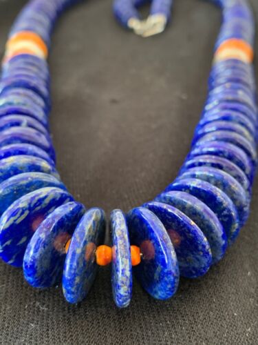 Authentic Native American Navajo Sterling Silver Beads Necklace Set | Lapis & Spiny Oyster| 30" | 11856