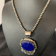 Native American Blue Lapis Pendant Necklace | Navajo Sterling Silver | Authentic Handmade | 14114