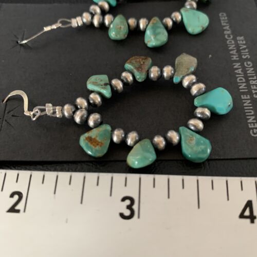 Navajo Green Cluster Turquoise Bead Earrings | Sterling Silver | Authentic Native American Handmade | 13325