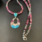Navajo Sterling Silver Necklace | Turquoise & Purple Spiny Oyster Inlay Pendant Set | 18" | 12331