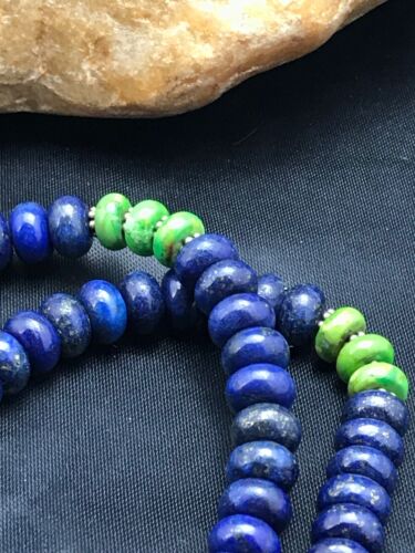 Navajo Lapis & Turquoise Beads Necklace | Sterling Silver | Authentic Native American Handmade | 20" | 3269