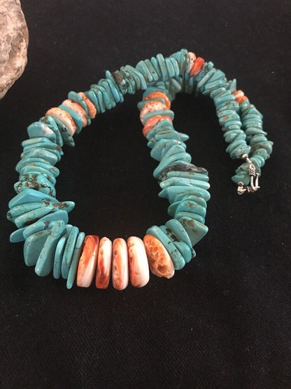 Turquoise & Spiny Oyster Nugget Necklace | Navajo Sterling Silver | Authentic Native American | 21" | 3325
