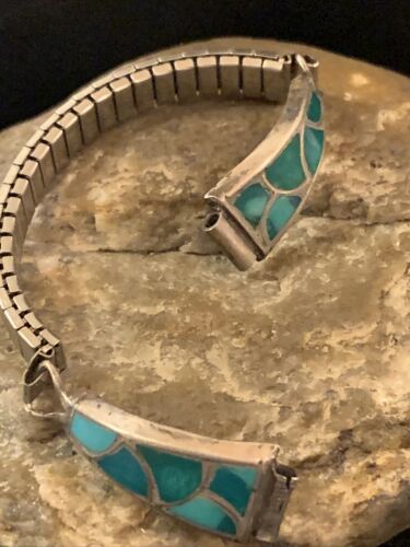Navajo Sterling Silver Watch Tips | Old Pawn Blue Turquoise Inlay | Authentic Native American Jewelry | 1443
