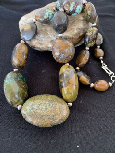 Navajo Graduated Sterling Silver Natural Blue Nugget Turquoise Necklace | Authentic Native American | 22" | 623