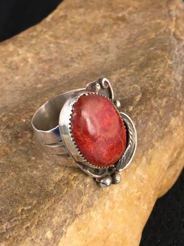 Native American Apple Coral Sponge Ring | Navajo Sterling Silver | Sz 10.5 | 8763 - Masha USA