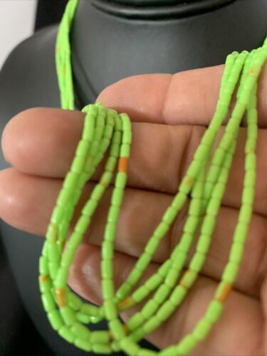 Native American Green Gaspeite Rice Heishi Necklace | 5 Strand | Sterling Silver | 20" | 12928