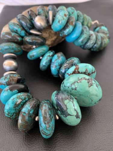 Navajo Pearls Sterling Silver Graduated Blue Chunky Turquoise Necklace | Authentic Native American | 22" | 01747