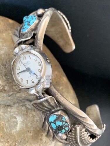 Authentic Navajo Sterling Silver Watch Tips | Old Pawn Kingman Turquoise Band | Native American Jewelry | 1442