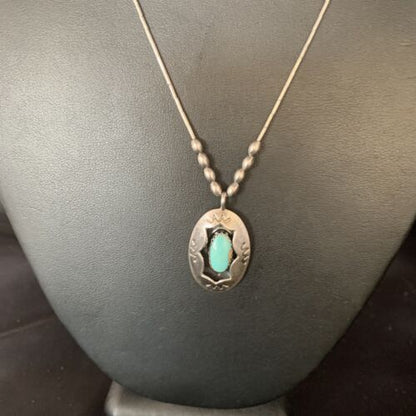 Navajo Blue Turquoise Shadowbox Pendant | Sterling Heishi Necklace | Authentic Native American Handmade | 13690