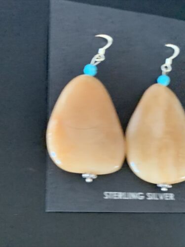 Navajo Tan Jasper and Blue Turquoise Earrings | Sterling Silver | Authentic Native American Handmade | 13102