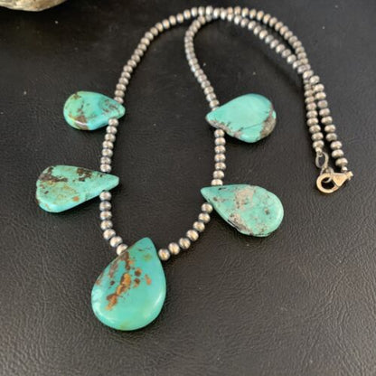Teardrop Blue Turquoise Necklace | Navajo Pearls | Sterling Silver | 20" | 13963