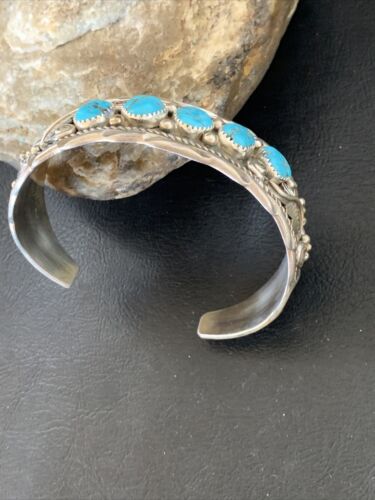Navajo Sterling Silver Blue Kingman Turquoise Cuff Bracelet | 5 Stone | Authentic Native American Handmade | 12161