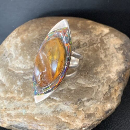 Navajo Sterling Silver Opal Inlay Ring | Sz 9 | Native American Handmade | Pomellato | 12850 - Masha USA