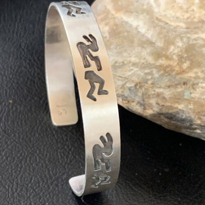Navajo Kokopelli Stamped Cuff Bracelet | Sterling Silver | Authentic Native American Handmade | 12826