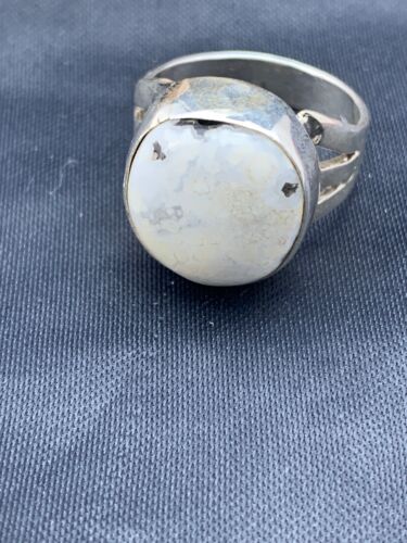 Native American White Buffalo Turquoise Ring | Navajo Sterling Silver | Sz 8.5 | 4646