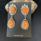 Navajo Orange Spiny Oyster Dangle Earrings | Sterling Silver | Authentic Native American Handmade | 13817