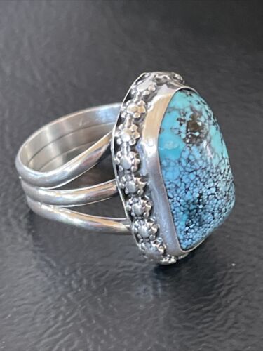 Navajo Blue Spiderweb Turquoise Ring | Sterling Silver | Sz 6 | Authentic Native American Handmade | 10304