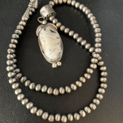 Men's Navajo Pearl White Buffalo Turquoise Sterling Necklace Pendant | 13752