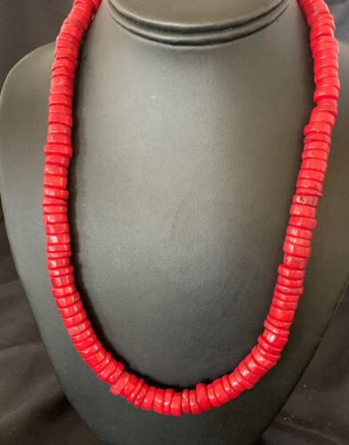 Native American Navajo Red Coral Sterling Silver Bead Necklace 11873