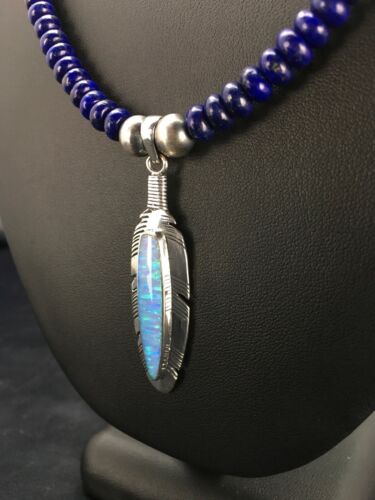Native American Lapis Opal Pendant Necklace & Earring Set | Sterling Silver | 21" | Navajo Handmade