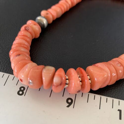 Native American Navajo Pink Coral Bead Necklace | Sterling Silver | 18" | 13231 - Masha USA