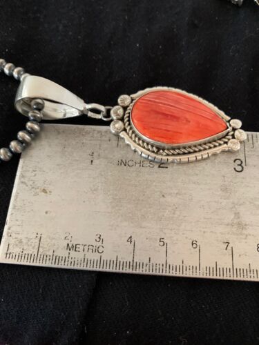 Navajo Spiny Oyster Pendant with Pearls | Sterling Silver Necklace | Authentic Native American Handmade | 4684