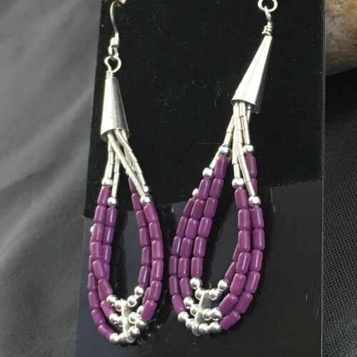 Handmade Liquid Silver Heishi Beads Purple Sugilite Earrings | Sterling Silver | 2" | 1993