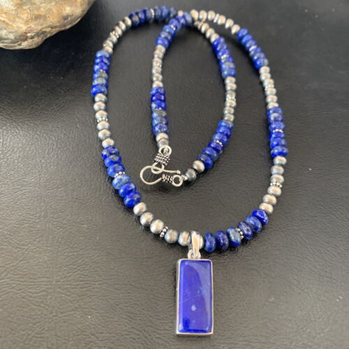 Native American Navajo Blue Lapis Pendant Necklace | Sterling Silver | Authentic Handmade | 11670