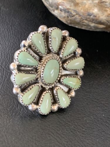 Navajo Green Turquoise Cluster Ring | Authentic Native American Sterling Silver | Multi-Stone | Sz 9 | 12195