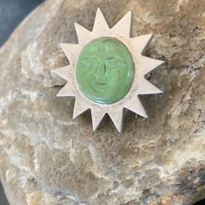 Old Pawn Navajo Green Gaspeite Sun Face Pin Pendant | Sterling Silver | Authentic Native American Handmade | 12132