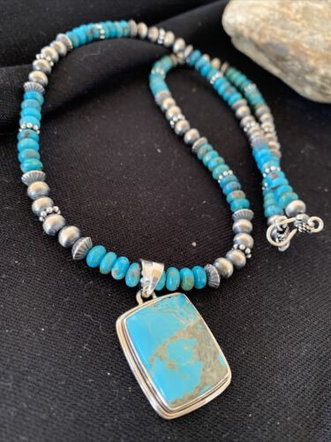 Men's Spiderweb Turquoise Pendant | Navajo Pearls Sterling Silver Necklace | Authentic Native American Handmade | 1015
